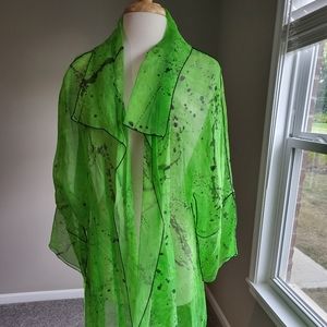 Paul Sisti Lime Green/Black with Black Piping Sheer Jacket/Topper (One Size)